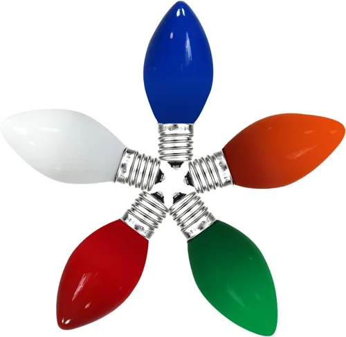 Vista 8 de Bombillas de repuesto C7, bombillas de Navidad multicolor, base de candelabro E12, incandescente de 5 vatios para luces de cadena al aire libre