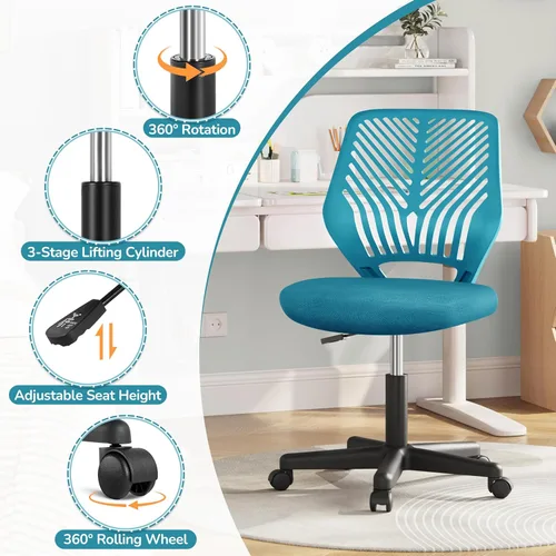 Vista 52 de Yaheetech Linda silla de escritorio para niños, silla de computadora pequeña sin brazos con soporte lumbar para adolescentes, respaldo bajo, Verde