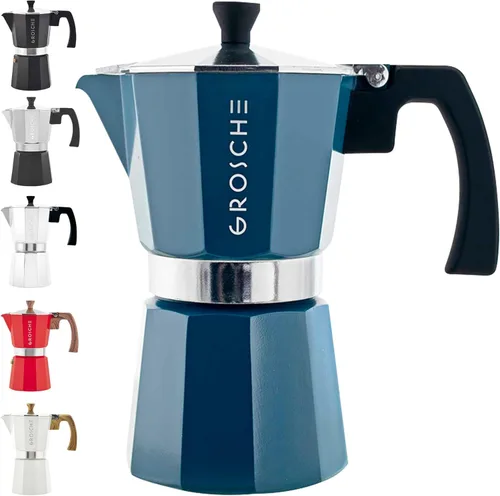 Vista 22 de GROSCHE Milano Cafetera Moka para estufa, para 9 tazas de café expreso, de 15.2 onzas, azul. Cafetera de estufa Moka, espresso italiano, greca