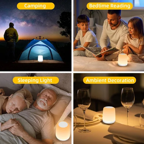 Vista 7 de Luz nocturna LED táctil nocturna regulable con 20 niveles de brillo, 4 temporizadores, batería recargable para dormitorio, bebé, guardería, sala