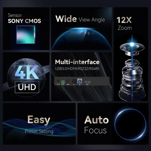 Vista 2 de Tenveo UHD 4K PTZ Cámara de sala de conferencias 12X zoom óptico USB3.0HDMI ángulo de visión amplio, cámara 4K PTZ para videoconferencias, servicios