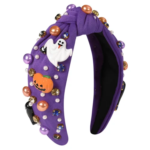 Vista 10 de Diadema anudada de perlas para mujer, diadema con brillantes diamantes de imitación, adornada con cristales, diadema ancha con nudo, accesorio