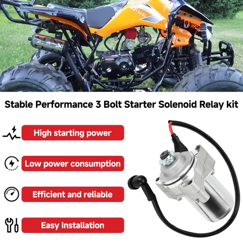 Vista 2 de GREHUA Motor de arranque de 3 pernos y relé solenoide compatible con Tao Tao Coolster 125cc 110cc 50cc Coleman Kazuma Baja Vitacci 4 ruedas Quad