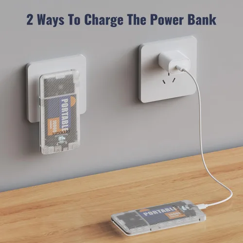 Vista 2 de Slim10000mAh - Cargador portátil portátil, batería externa USB C de 20 W con enchufe de pared de CA integrado, tres cables compatibles con iPhone