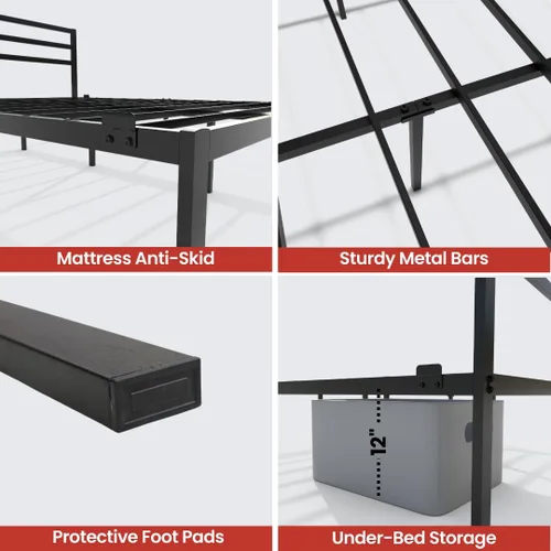 Vista 4 de Golden Gate Beds, base de cama de metal, base de colchón resistente con espacio de almacenamiento, no necesita somier, marco resistente, fácil
