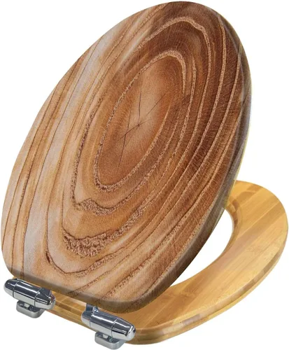 Vista 11 de Asiento de inodoro alargado de madera de madera de madera de grano de madera de grano de secoya, tapa de cierre silencioso lento con bisagras