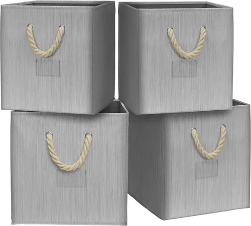 Vista 14 de SIMPLE HOUSEWARE Cubo de almacenamiento de 13 pulgadas con asas trenzadas, paquete de 3, color beige