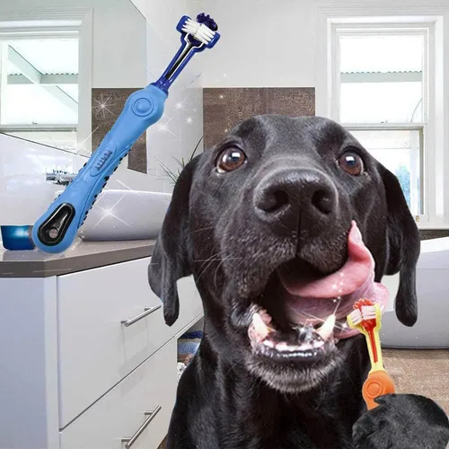 Vista 4 de Orgrimmar Cepillo de dientes para mascotas de 3 caras, 2 piezas, boca de Azul y naranja