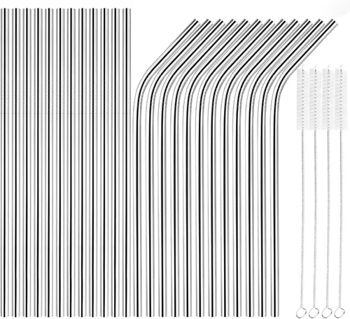 Vista 9 de Tomorotec Juego de 14 popotes de acero inoxidable de 11 pulgadas y 2 cepillos de limpieza con diseños curvos y rectos, compatible con vasos Stanley