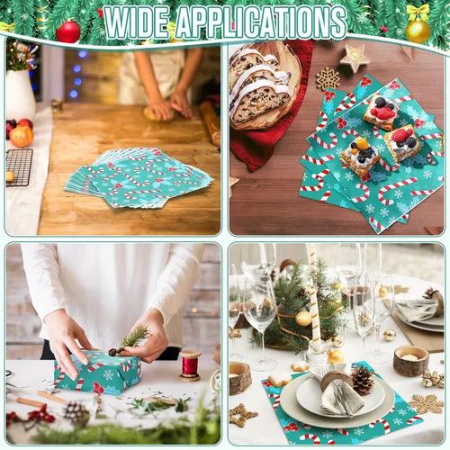 Vista 3 de Yahenda 150 piezas de papel de cera de Navidad, hojas de papel de pergamino decorativo impermeable para panadería, resistente a la grasa