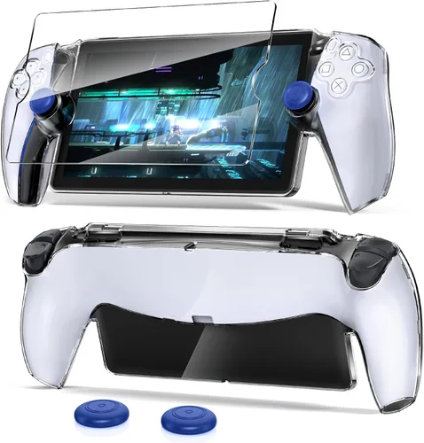 Funda protectora mejorada para PlayStation Portal con protector de pantalla y joysticks, funda de policarbonato duro ultra transparente con