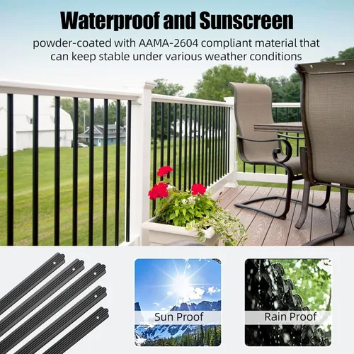 Vista 2 de Balaustres planos rectos de aluminio de 32-1/4 pulgadas con tornillos, paquete de 50 barandillas ranuradas para porche, barandilla de cubierta