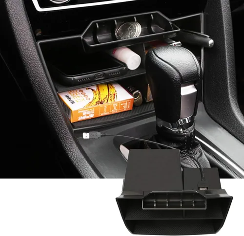Vista 7 de SKTU Organizador de consola central para Honda Civic 2016-2021 2016-2021 Accesorios Civic Insertar Honda ABS Negro Materiales 2021 Bandeja Civic