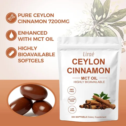 Vista 2 de LIRAE Ceilán Canela Ceilán Canela Geles Suaves Equivalentes con Aceite Mct, Extracto de Hierbas Altamente Biodisponible Sin OGM, Sin Gluten 300