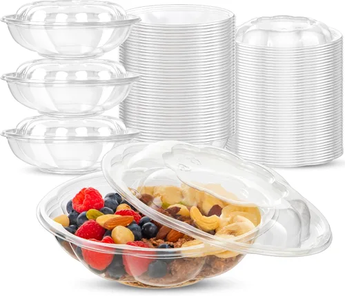 Vista 12 de Fit Meal Prep 50 unidades 18 onzas Tazones desechables de plástico transparente para ensalada con tapas herméticas - Para llevar para almuerzo