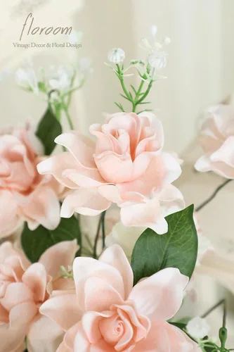 Vista 4 de Floroom - Flores artificiales de gardenia de 2.7" 25 unidades de aspecto real color rubor con tallos para manualidades, ramos de boda, centros