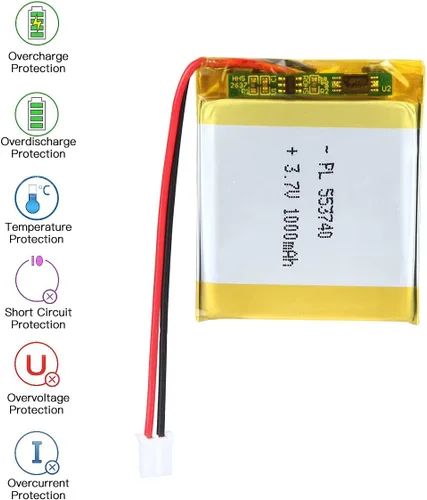 Vista 3 de Batería recargable Lipo de la batería del polímero de iones de litio de 3.7v 1000mAh 553740 con el conector del PH 6.6 ft m