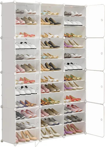 Zapatero portátil organizador de 72 pares, almacenamiento cerrado de zapatos, organizador de zapatos de plástico blanco con puerta transparente,