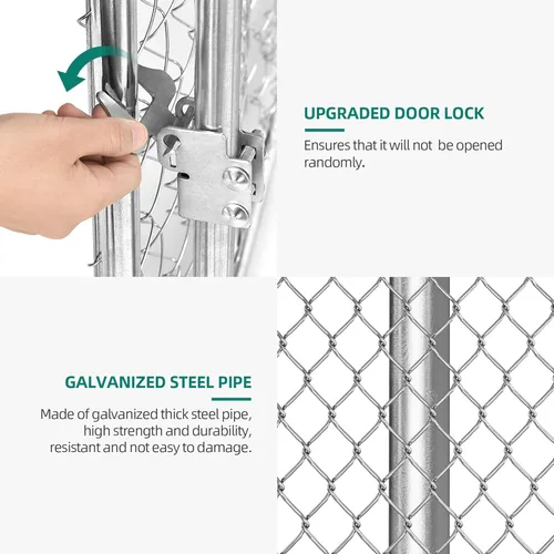 Vista 7 de YITAHOME Perrera grande para perros al aire libre de 9.8 x 9.8 x 7.1 pies, corral grande para perros con cubierta de techo impermeable resistente a