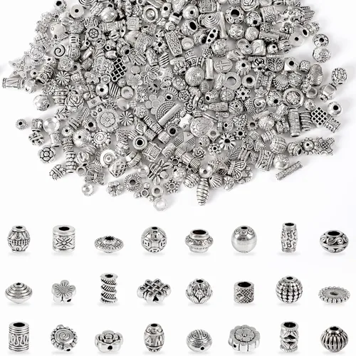 UPINS 300 cuentas espaciadoras plateadas para hacer joyas, cuentas de metal tibetano antiguo, pulseras, collares, manualidades, cuentas sueltas de