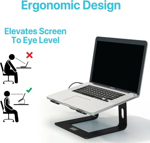 Vista 3 de BLACK+DECKER Soporte ergonómico para laptop para escritorio, soporte ergonómico para computadora portátil, compatible con MacBook Notebook, soporte
