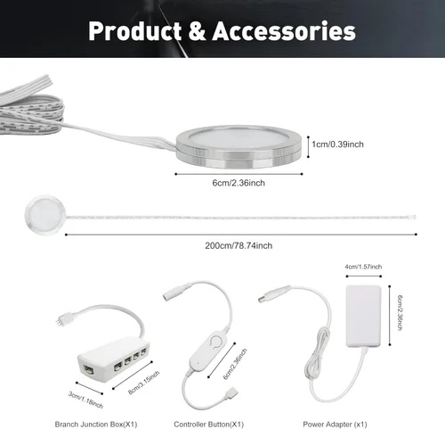 Vista 12 de Luces de disco inteligentes WiFi (paquete de 6) - Kit de iluminación para debajo del gabinete controlado por Alexa y aplicación, regulable