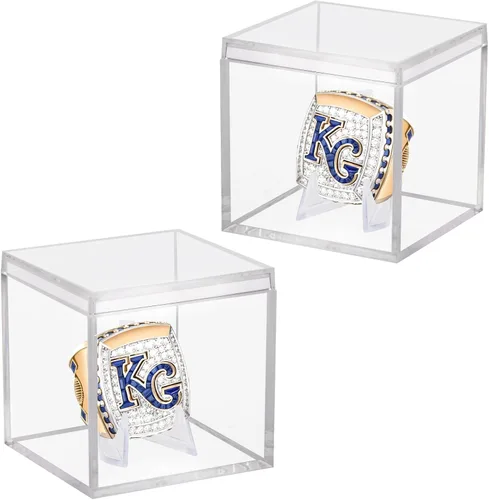 Vista 22 de Hooqict Estuche de exhibición de anillo de campeonato de acrílico transparente, caja de exhibición con protección UV con base para deportes