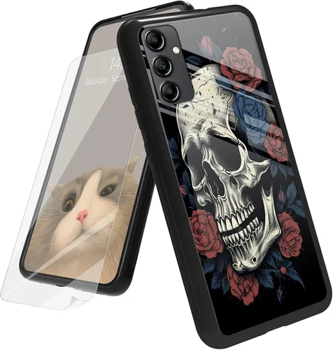 Vista 47 de Funda para Samsung Galaxy A12 5G con protector de pantalla, parte trasera de vidrio templado + TPU de silicona suave que absorbe los golpes