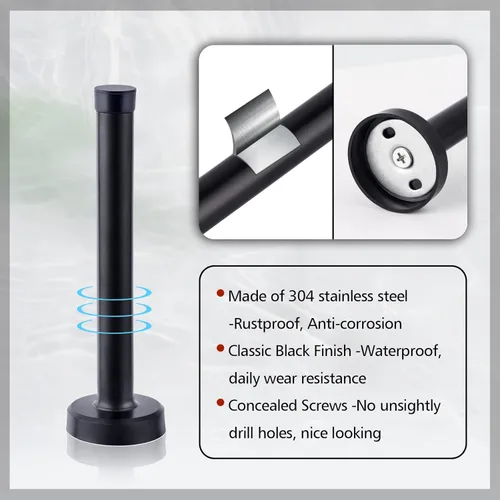 Vista 6 de Topes de puerta, tope de puerta de 5 pulgadas de largo, montaje en pared, tope de puerta negro sólido de servicio pesado de acero inoxidable