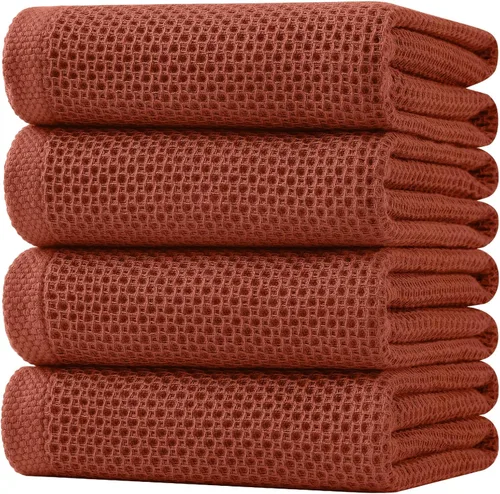 Vista 421 de Homaxy Paños de cocina de 100% algodón con tejido de gofre, ultra suaves, absorbentes, de secado rápido, 12 x 12 pulgadas, paquete de 6, amarillo