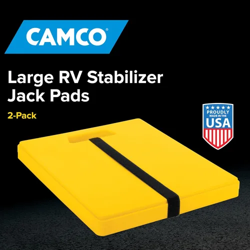 Vista 2 de Camco Almohadillas de gato estabilizador grandes para cámper/RV - Cuenta con diseño entrelazado y correa práctica para almacenamiento de RV - Mango