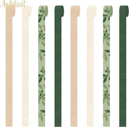 Vista 2 de AOBKIAT Decoraciones de fiesta de boda, 8 rollos de serpentinas de papel crepé verde para cumpleaños, compromiso, despedida de soltera, aniversario