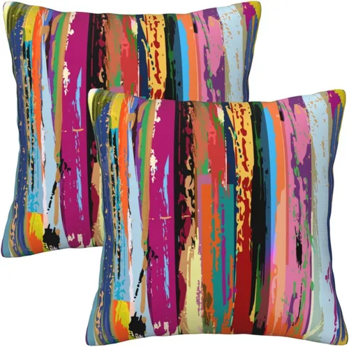 Vista 19 de Lcokin - Fundas de almohada decorativas con rayas rojas y negras abstractas, 16 x 16 pulgadas, juego de 2, funda cuadrada de cojín gris para sofá