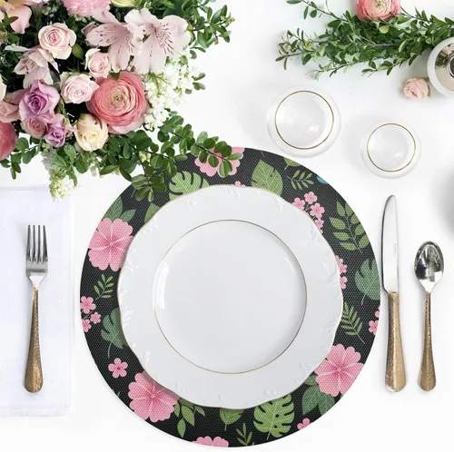 Vista 5 de Playful Teal Elephants Round Table Placemats, Heat Resistant Non Slip Circle Washable Placemats for Kitchen one sizex1