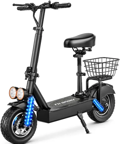 ASKGO Patinete eléctrico para adultos con asiento, motor pico de 800 W, 25 Mph, rango de 45 millas, scooter E plegable con doble suspensión Negro
