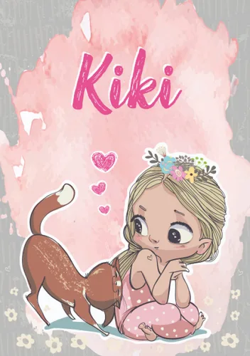 Kiki Notebook A5 Personalized name Kiki Birthday gift for women, girl, mom, sister, daughter ... Cute little girl with cat 120 lined pages