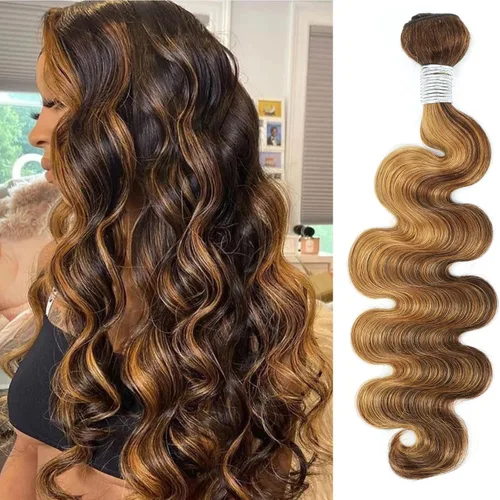 Vista 21 de ALHER Cierre de Encaje 4x4 Body Wave Rubio Miel con Mechas Marrones Ombré 4/27 Coloreado Cierre 4x4 Ondulado Raya Libre Melt 10 Pulgadas 12A