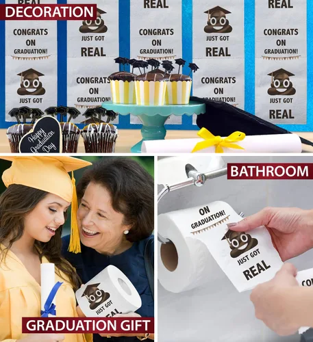 Vista 5 de Printed TP Papel higiénico impreso con texto en inglés "Congrats on Graduation", divertido rollo de papel higiénico para las mejores bromas