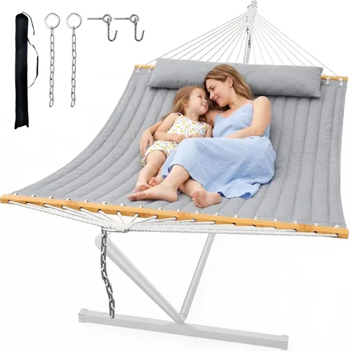 Vista 7 de ANAGOO Hamaca doble con soporte, hamaca de exterior resistente para dos, capacidad de 500 libras, marco de acero estable con correa de equilibrio