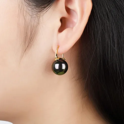 Vista 2 de HUGE TOMATO Aretes de gota de perlas, elegantes aretes de perlas grandes de plata de ley 925 chapados en oro de 14 quilates, cierre para mujer, a