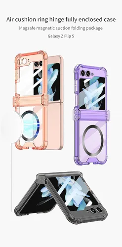 Vista 7 de Funda magnética integrada con protector de pantalla para Samsung Galaxy Z Flip 5 4, compatible con MagSafe, protección de bisagra completa, cubierta