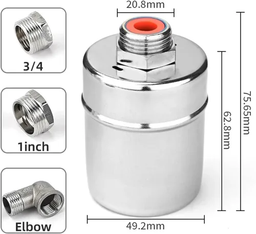 Vista 2 de Float Valve Automatic Water Level Control 1/2" 3/4" 1Inch 304 Stainless Steel Floating Installed Inside for Tower Tank(1",Side Water Inlet)
