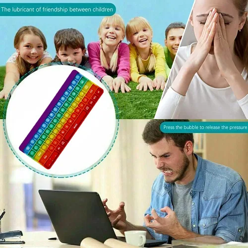 Vista 6 de Juguete para apretar, juguetes sensoriales para la ansiedad, burbujas para apretar, forma de teclado color macarrón, juguete de silicona