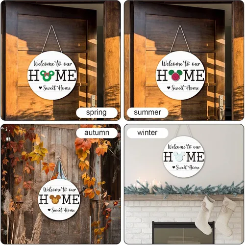Vista 6 de 13 letreros de bienvenida de temporada para puerta delantera, intercambiables, coronas, de madera rústica, letreros colgantes de bienvenida a