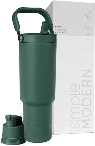 Vista 48 de Simple Modern Trek Pivot Vaso con pajita abatible de 30 oz con asa Botella de agua y protector Tapas intercambiables de pajita y para beber