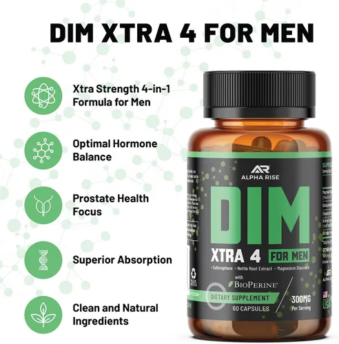 Vista 2 de DIM XTRA 4 - Bloqueador de estrógeno de 300 mg para hombres e inhibidor de la aromatasa Restaurador de hormonas de testosterona y refuerzo