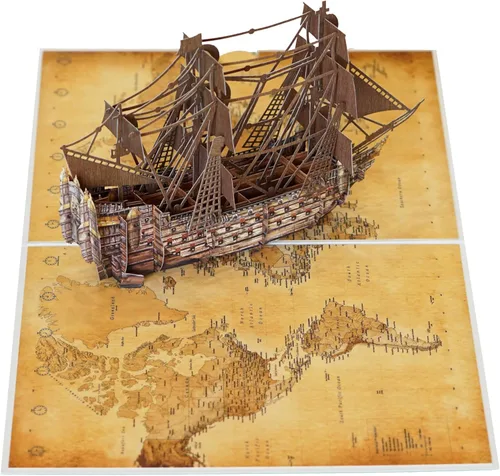 Vista 2 de Adventure Ship - Tarjetas de cumpleaños desplegables para hombres, tarjeta de cumpleaños de feliz marido, tarjeta de regalo 3D para él, papá