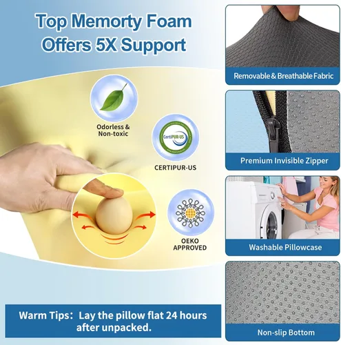 Vista 6 de Almohada de lectura para sentarse en la cama, almohada de apoyo de espalda de 22 pulgadas de alto para sentarse, respaldo y apoyo lumbar con brazos