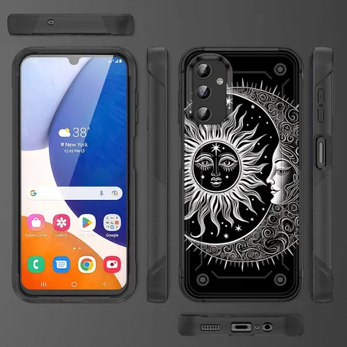 Vista 6 de Funda para Galaxy A14 5G, resistente de doble capa de policarbonato duro y silicona suave, resistente a prueba de golpes, funda protectora para Sun