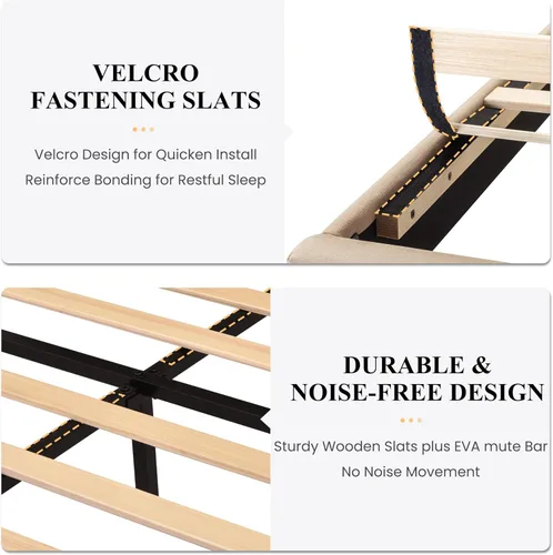 Vista 6 de SHA CERLIN Base de cama de plataforma completa con cabecera de tela tapizada, base de colchón con fuerte soporte de listones de madera, no necesita